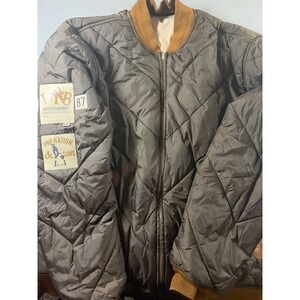 PNB Nation Reversible Bomber Jacket Mens XXL Brown Tan Quilted Varsity Vintage